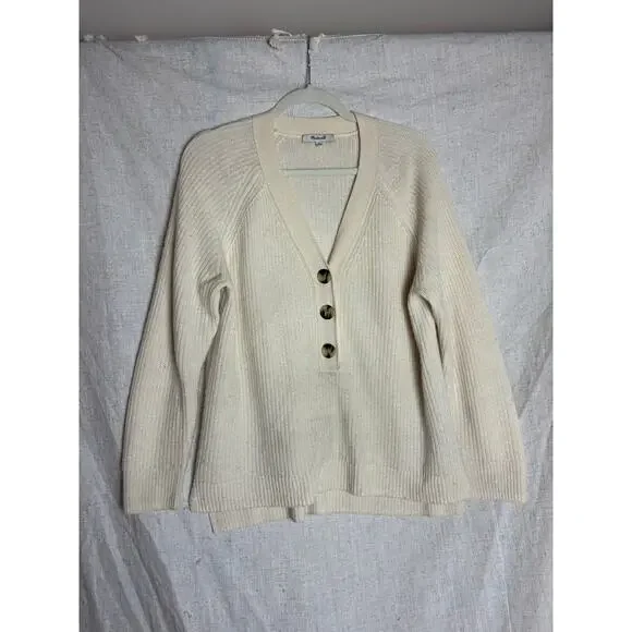 Madewell Lyle Rib Henley Wool Pullover Cream Sweater Sz. S - Picture 3 of 7